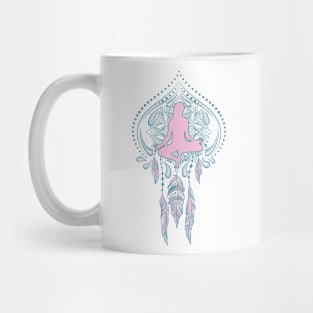 yoga pose woman feminism pink rose feathers meditation Mug